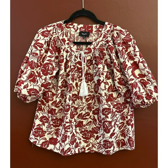 MAAC London Women's Chloe Top in Brick Size XS Smocked Tunic Style Elbow Sleeve - Picture 1 of 4